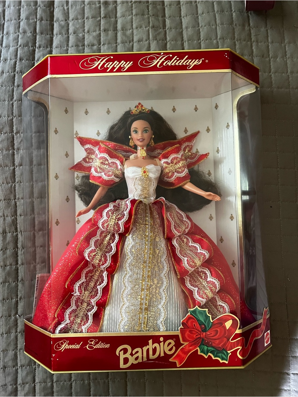 Mattel Barbie Holiday Special Edition Red White Gold Gown